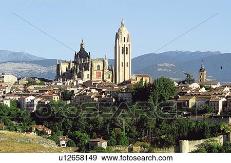 Stock Photo - Spain, Castilla leon, Segovia, City, Tower, Building, Buildings. Fotosearch