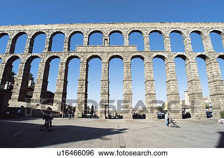 Stock Photograph - Spain, Castilla leon, Segovia, City, Monument, Aqueduct, Arch. Fotosearch