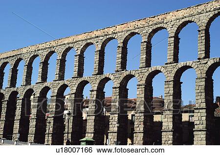 Stock Photograph - Spain, Castilla leon, Segovia, City, Monument, Aqueduct, Arch. Fotosearch