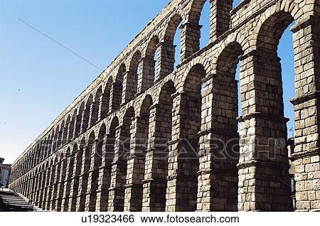 Stock Photograph - Spain, Castilla leon, Segovia, City, Monument, Aqueduct, Arch. Fotosearch