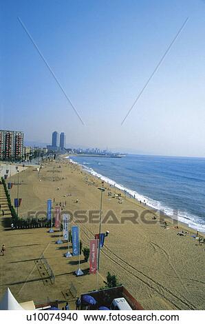 Barcelona, Cataluña, Spain, City, Town, Sand, Sea View Large Photo Image Stock Image - Barcelona, Cataluña, Spain, City, Town, Sand, Sea. Fotosearch