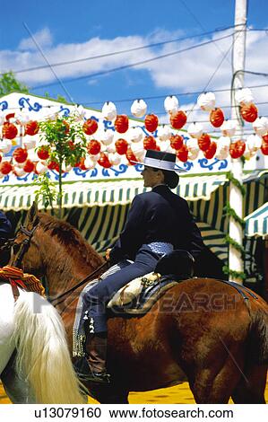 Stock Image - Sevilla, Andalucia, Andalusia, Spain, Town, City, Horseman. Fotosearch