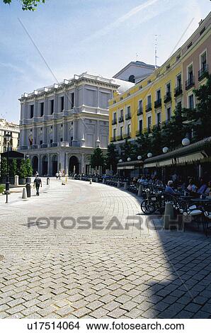 Picture - Spain, Madrid, City, Town, Building, Buildings, Sidewalk. Fotosearch