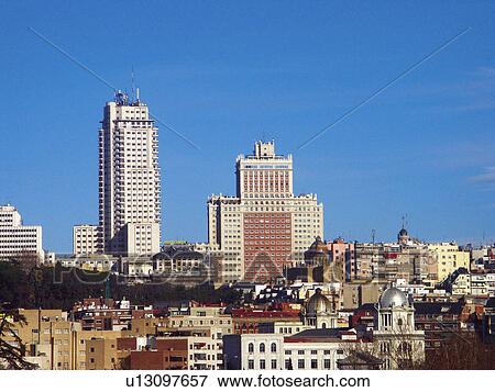 Stock Photo - Spain, Madrid, City, Town, Building, Buildings, View. Fotosearch