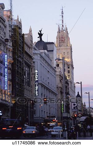 Stock Photograph - Spain, Madrid, City, Town, Building, Buildings, Street. Fotosearch