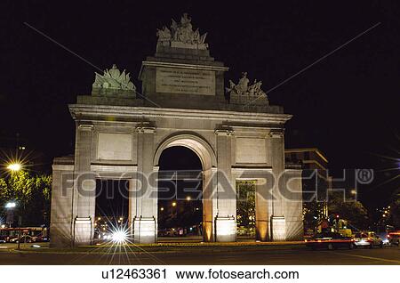 Stock Image - Spain, Madrid, City, Town, Monument, Gate, Arch. Fotosearch