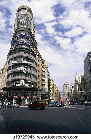 Spain, Madrid, City, Town, Road, Monument, Building View Large Photo Image Stock Photography - Spain, Madrid, City, Town, Road, Monument, Building. Fotosearch