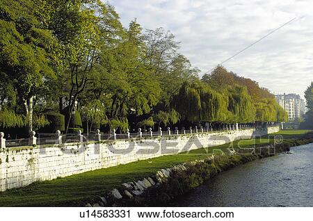 Stock Image - Spain, Castilla leon, Burgos, City, Town, Bank, River. Fotosearch