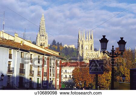 Spain, Castilla leon, Burgos, City, Town, Building, Buildings View Large Photo Image Stock Photo - Spain, Castilla leon, Burgos, City, Town, Building, Buildings. Fotosearch