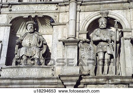 Stock Image - Spanish architecture with statues on it. Fotosearch