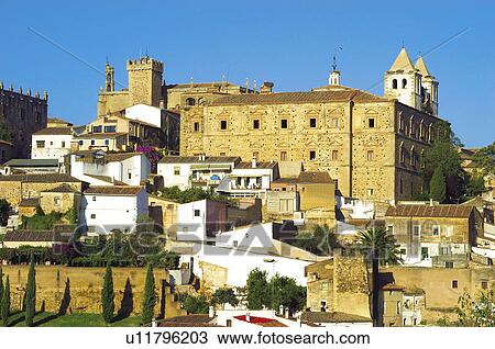 Stock Image - Caceres, Extremadura, Spain, City, Town, Building, Buildings. Fotosearch
