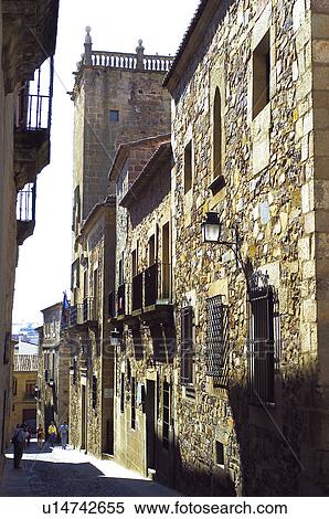 Stock Photography - Caceres, Extremadura, Spain, City, Town, Architecture, Building. Fotosearch