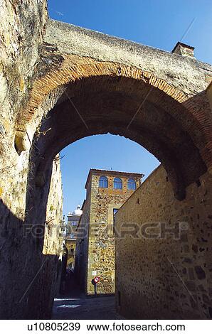 Stock Photo - Walled streets in old Spanish town. Fotosearch