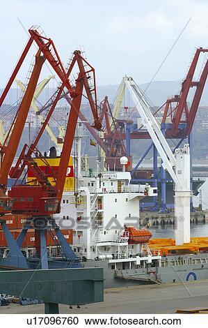Stock Image - Spain, Basque country, Bilbao, City, Spanish city, Harbor, Harbour. Fotosearch