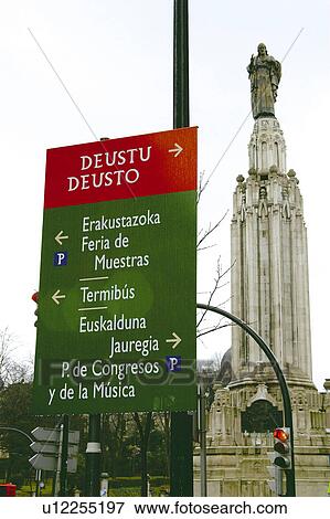 Stock Photo - Spain, Basque country, Bilbao, City, Spanish city, Square, Plaza del sagrado corazon. Fotosearch
