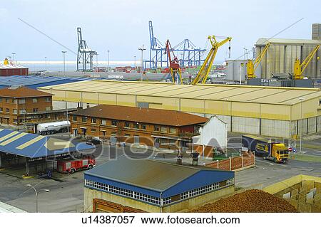 Stock Photo - Spain, Basque country, Bilbao, City, Spanish city, Harbor, Harbour. Fotosearch
