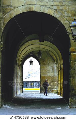 Stock Photo - Spain, Basque country, Bilbao, City, Spanish city, Building, Arch. Fotosearch