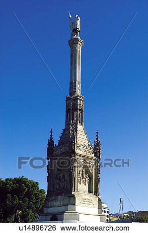 Stock Photograph - Spain, Spanish, Monument, Spanish monument, Madrid, Statue, Pedestal. Fotosearch