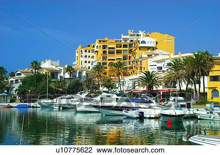 Stock Image - Spain, Andalusia, Andalucia, Costa del sol, Marbella, Sea, Port. Fotosearch