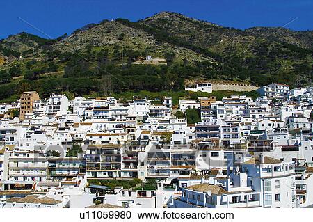 Stock Image - Spain, Andalusia, Andalucia, Costa del sol, Mijas, Landscape, Village. Fotosearch
