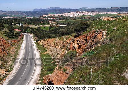 Stock Image - Spain, Andalusia, Andalucia, Costa del sol, Ronda, Landscape, Road. Fotosearch