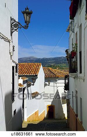 Stock Image - Spain, Andalusia, Andalucia, Costa del sol, Ronda, Village, Street. Fotosearch