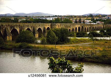 Stock Image - Spain, Extremadura, Badajoz, Merida, Architecture, Arch, Arches. Fotosearch