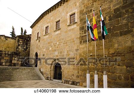 Stock Photo - Spain, Extremadura, Badajoz, Merida, Architecture, Building, Window. Fotosearch