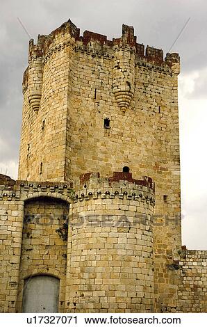 Stock Image - Spain, Extremadura, Caceres, Coria, Architecture, Tower, Castle. Fotosearch