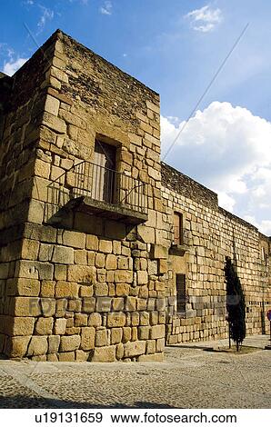 Stock Photo - Spain, Extremadura, Caceres, Coria, Architecture, Balcony, Balconies. Fotosearch