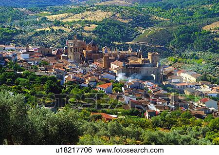 Stock Photograph - Spain, Extremadura, Caceres, Guadalupe, Building, Buildings, City. Fotosearch