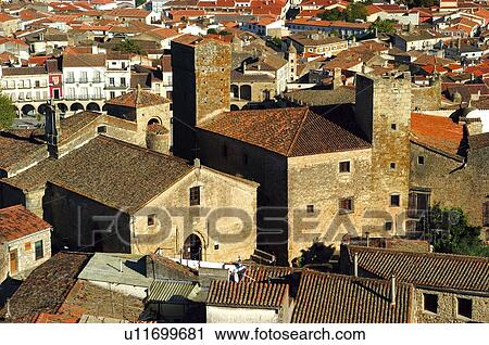 Stock Image - Spain, Extremadura, Caceres, Trujillo, Architecture, Art, Building. Fotosearch