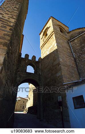 Stock Image - Spain, Extremadura, Caceres, Trujillo, Architecture, Arch, Exterior. Fotosearch