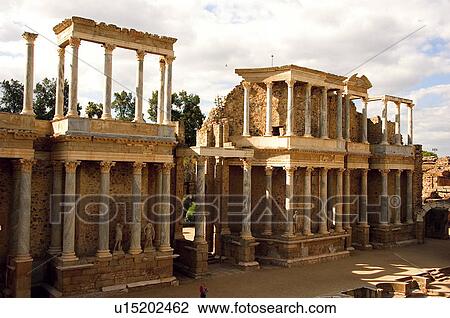 Spain, Extremadura, Merida, Badajoz, Theatre, Theater, Roman theatre View Large Photo Image Stock Image - Spain, Extremadura, Merida, Badajoz, Theatre, Theater, Roman theatre. Fotosearch