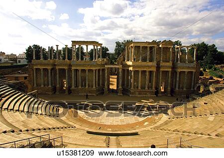 Spain, Extremadura, Merida, Badajoz, Theatre, Theater, Roman theatre View Large Photo Image Stock Photo - Spain, Extremadura, Merida, Badajoz, Theatre, Theater, Roman theatre. Fotosearch