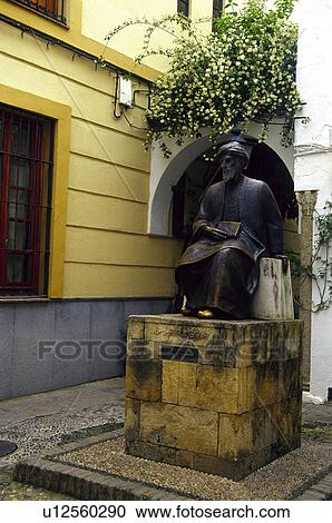Stock Image - Spain, Andalucia, Andalusia, Cordoba, Street, Statue, Pedestal. Fotosearch