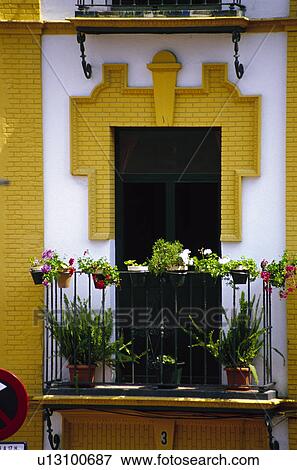 Stock Photo - Spain, Andalucia, Andalusia, Cordoba, Outside, Facade, Balcony. Fotosearch
