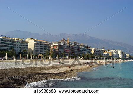 Stock Image - Spain, Alicante, Altea, Summer, Beach, Sand, Shore. Fotosearch