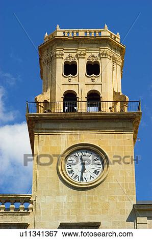 Spain, Alicante, Architecture, Tower, Clock, Tower clock, High View Large Photo Image Stock Photo - Spain, Alicante, Architecture, Tower, Clock, Tower clock, High. Fotosearch
