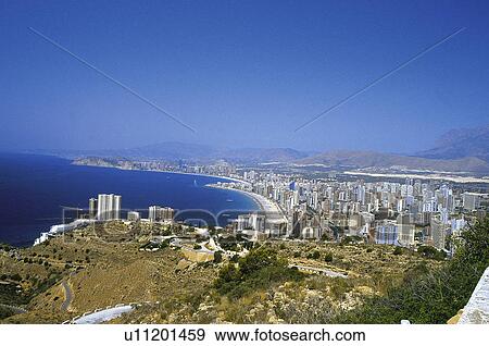 Spain, Alicante, Benidorm, Building, Buildings, High, Hotel View Large Photo Image Stock Photo - Spain, Alicante, Benidorm, Building, Buildings, High, Hotel. Fotosearch