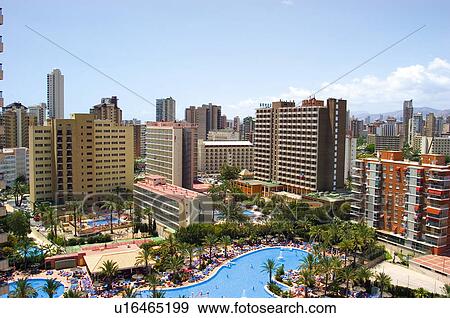 Spain, Alicante, Benidorm, Building, Buildings, High, Hotel View Large Photo Image Stock Photo - Spain, Alicante, Benidorm, Building, Buildings, High, Hotel. Fotosearch