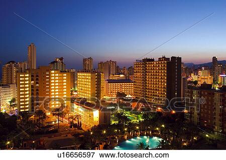 Spain, Alicante, Benidorm, Building, Buildings, High, Hotel View Large Photo Image Stock Photo - Spain, Alicante, Benidorm, Building, Buildings, High, Hotel. Fotosearch