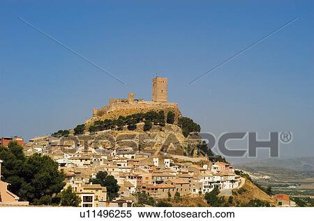 Stock Photography - Spain, Alicante, Biar, Houses, Village, City, Mountain. Fotosearch