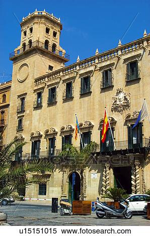 Stock Photography - Spain, Alicante, Building, Buildings, Architecture, Tree, Trees. Fotosearch