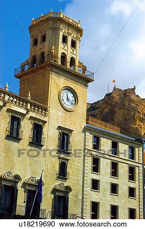 Spain, Alicante, Building, Architecture, Clock, Tower, Window View Large Photo Image Stock Image - Spain, Alicante, Building, Architecture, Clock, Tower, Window. Fotosearch