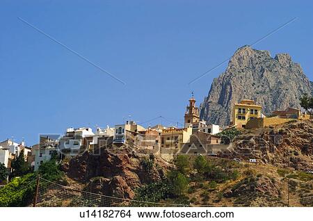 Spain, Alicante, Finestrat, Houses, Village, City, Mountain View Large Photo Image Picture - Spain, Alicante, Finestrat, Houses, Village, City, Mountain. Fotosearch