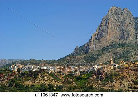 Spain, Alicante, Finestrat, Houses, Village, City, Mountain View Large Photo Image Stock Photo - Spain, Alicante, Finestrat, Houses, Village, City, Mountain. Fotosearch