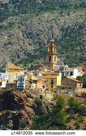 Stock Photography - Spain, Alicante, Finestrat, Houses, Village, City, Mountain. Fotosearch