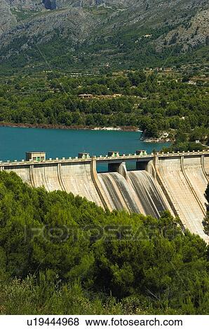Stock Photo - Spain, Alicante, Guadalest, Reservoir, Dam, Nature, Landscape. Fotosearch