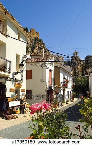 Stock Photo - Spain, Alicante, Guadalest, Village, House, Houses, Street. Fotosearch